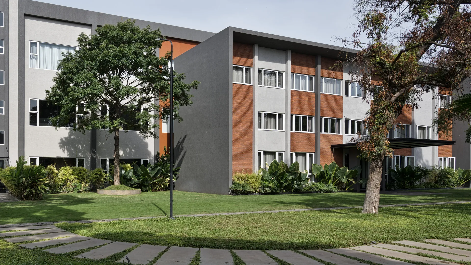 Modern office building design with terracotta facade in Tamil Nadu